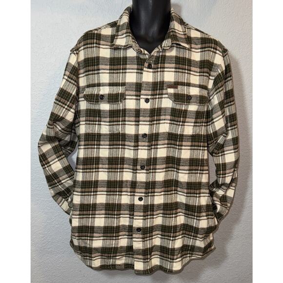 Orvis Mens Large Plaid Flannel Button Up Shirt Jacket Outdoor Camping Fishing - Picture 1 of 14